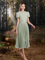 طقم من بلوزة قصيرة وتنورة للنساء ، طقم من جزئين ، قلادة مستديرة ، خصر مرن ، مطوي ، تنورة فضفاضة ، صيف ، جديد ، 13db7078 1