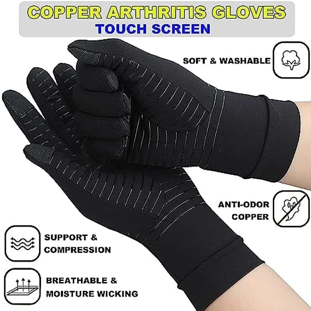 1/2 Pairs Black Women Men Copper Fiber Spandex Touch Screen Gloves for Running Sports Winter Warm Football Hiking Driving Glove 5