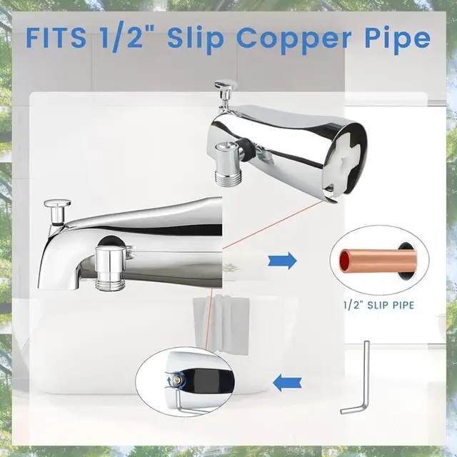 ก๊อกน้ำอ่างอาบน้ำพรีเมียมพร้อมตัวเปลี่ยนทิศทางน้ำ, ก๊อกน้ำอ่างอาบน้ำพร้อมตัวเปลี่ยนทิศทางน้ำสำหรับฝักบัวและประแจหกเหลี่ยมเหมาะกับท่อทองแดงขนาด 1/2 นิ้ว, 5.3 นิ้ว 3