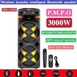 Dual 12 Inch Bluetooth Speaker Power Supply 3000W Home Gathering Karaoke Speaker Outdoor Subwoofer With Mic FM TF Caixa de som