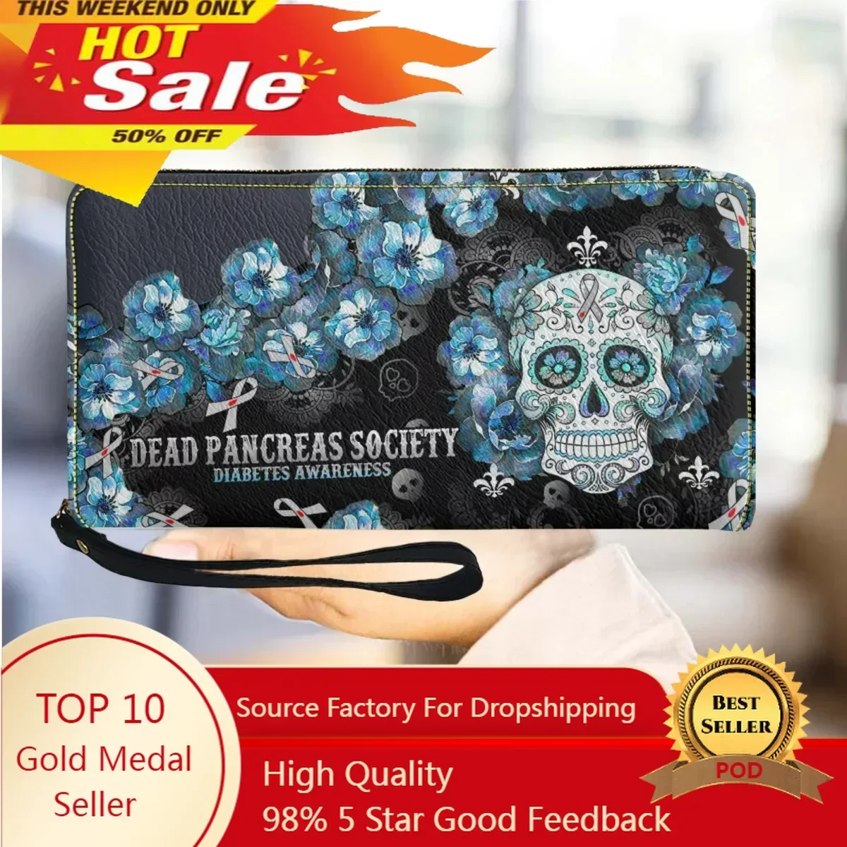 

Dead Pancreas Society Women's Wallet Leather Diabetes Awareness Casual Travel Wallets for Ladies Purse Zipper Slim Card Holder