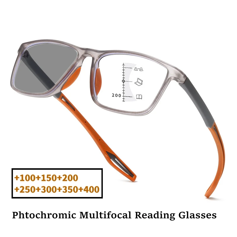 Photochrome multifokale Lesebrille für Männer und Frauen, blaues Licht blockierende Presbyopie-Brille, Outdoor-UV-Sonnenbrille +1,0 bis +4,0