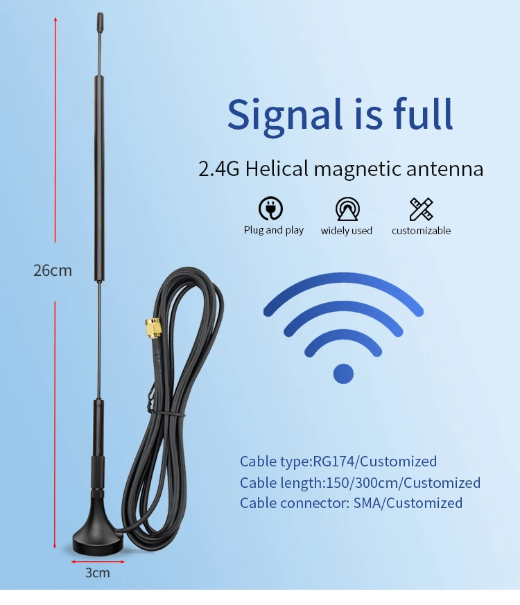 2.4G WIFI Bluetooth Small Suction Cup Antenna High Gain 12dBi SMA Male 3M Cable