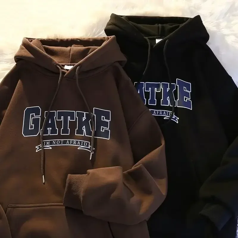 2023 Sweatshirt Men's Autumn/winter Velvet Thickened Hooded Japanese Casual Loose Couple Fashion Harajuku Cute Pullover