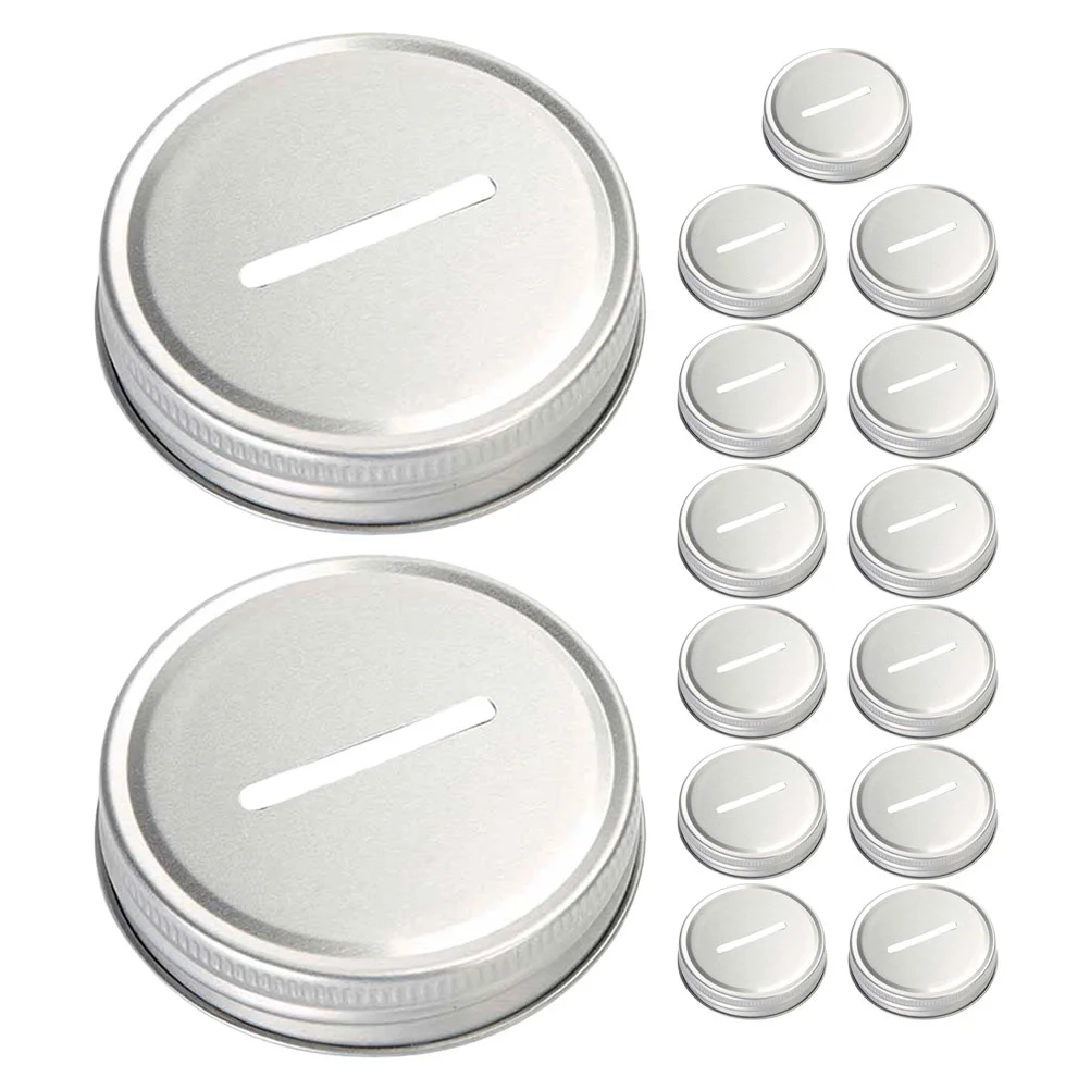 15Pcs Tinplate Mason Jar Lids Coin Slot Bank Lid Regular Mouth Canning Jars Money Boxes Glass Storage Containers 6