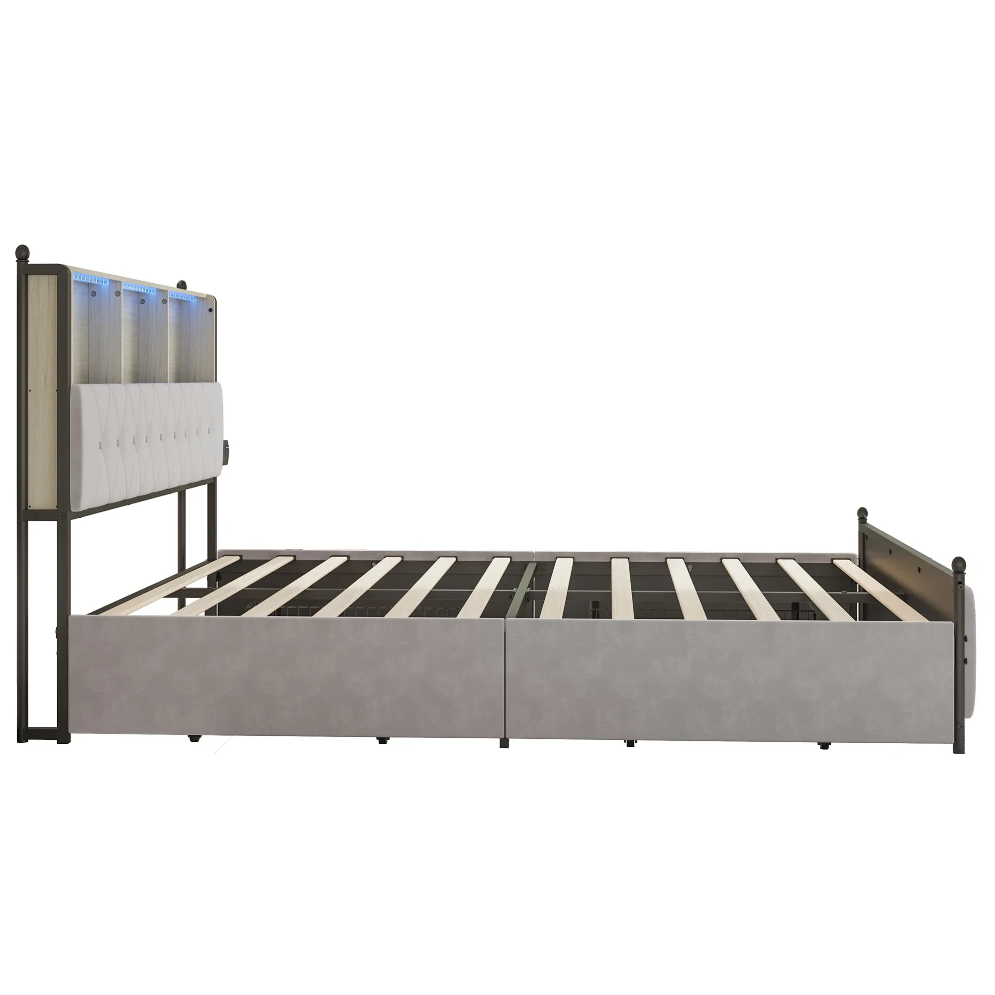 Anajqaqia Polsterbett – 140 x 200 cm großes Doppelbettgestell – Bett mit Stauraum, LED-Beleuchtung und vier Schubladen – Detail 6