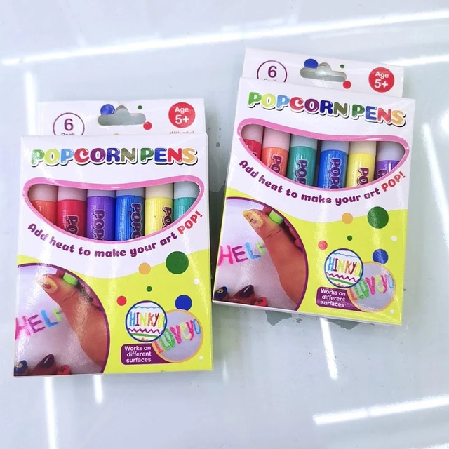 6pcs/Set 3d Color Bubble Pen Popcorn Pen Diy Handmade Cotton Pen Children'S  Painting Tool Printing