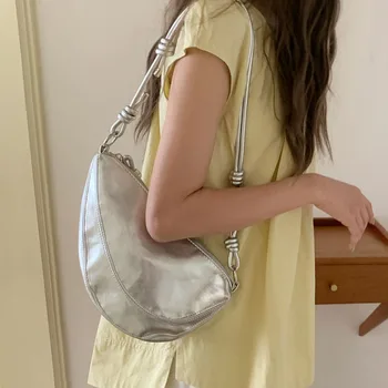 Borsa Hobos alla moda coreana per donna 2024 Nuove borse da sella a tracolla con design di nicchia semplice e casual
