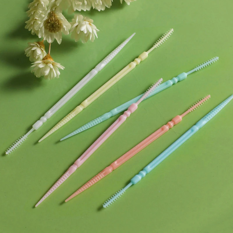 Dental floss stick dental floss sticks toothpick brush dental cleaning tools 100pcs/box Double Head Plastic Toothpick Oral Care Disposable