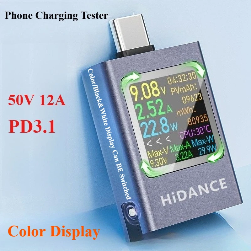 13 in 1 DC 4.5-50V 0-12A 다기능 디지털 디스플레이 DC 전압 전류계 전력계 Type-c 휴대폰 충전 PD3.1 테스터