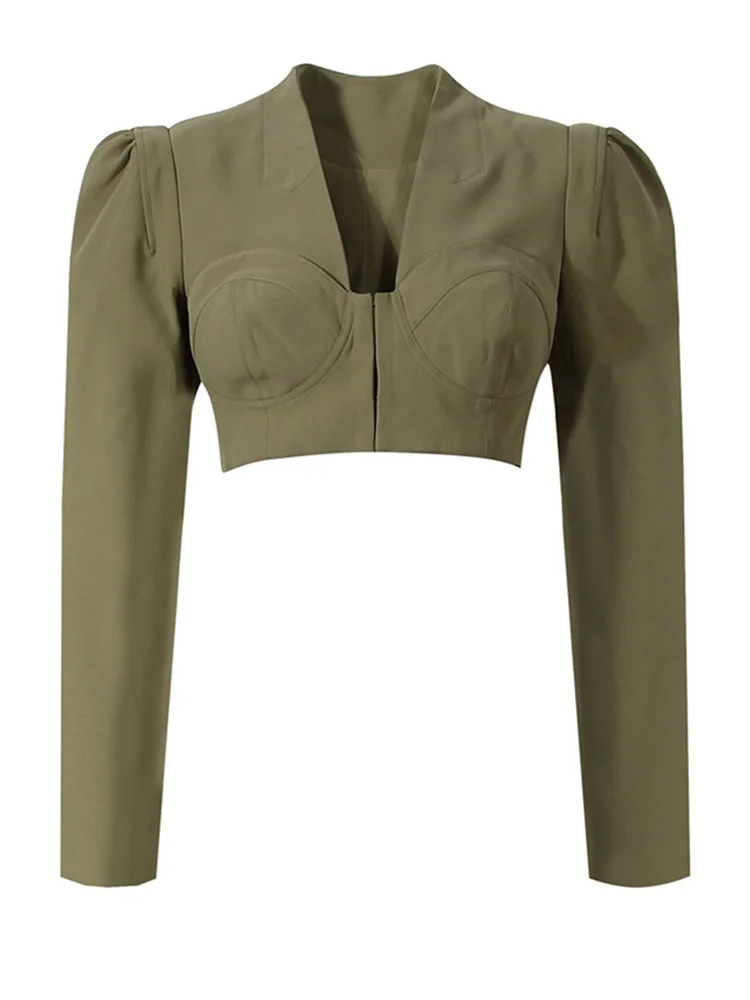 

Wide Leg Pants Two Piece Suit New V-Neck Long Sleeve Green Blazer Loose Fit Women Fashion Tide Spring Autumn 2023 M816