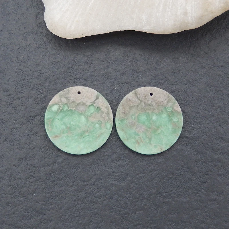 

Semiprecious Natural Stone Variscite Round Gemstone Earring Bead Pair Fashion Accessories For Women 25x3mm 6.7g