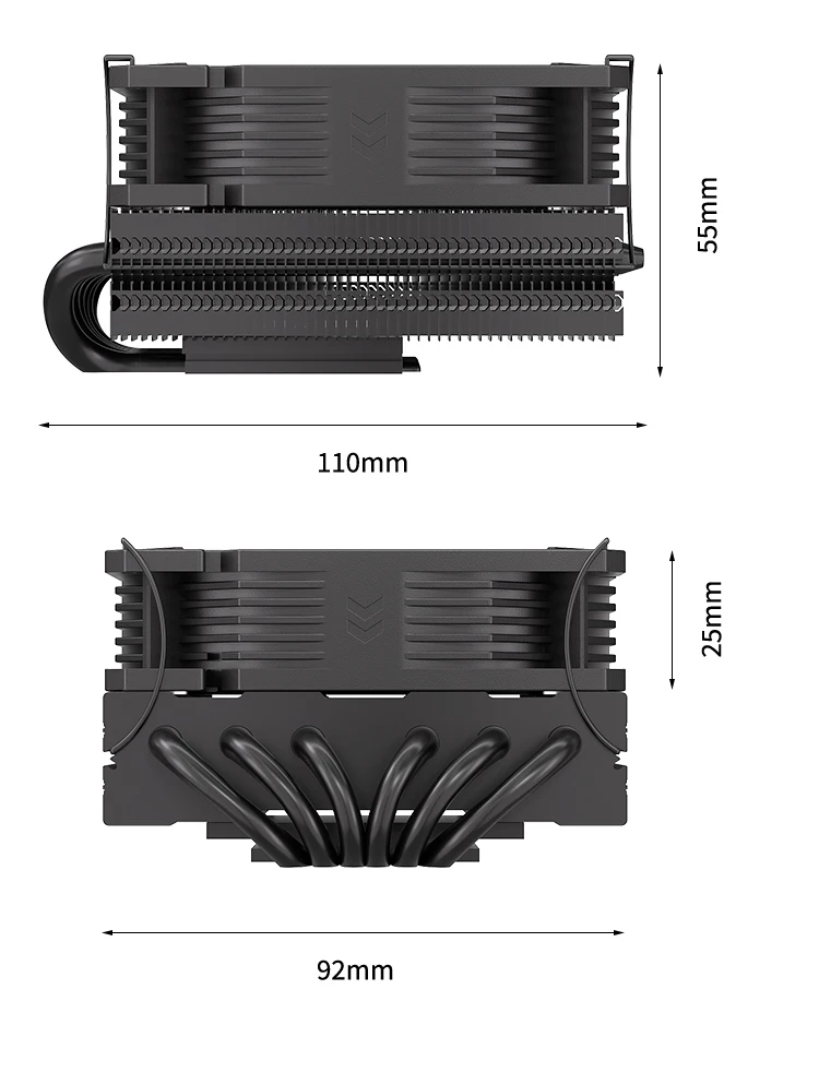 TE-55 Low Profile CPU Cooler 6 Heat-Pipes CPU Air Cooler with 15mm Thickness Sli