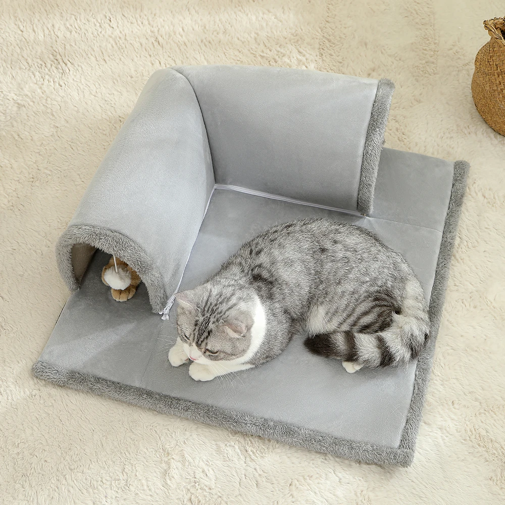 Cozy Cat Tunnel Bed for Indoor Cats – Multifunctional Activity Tunnel with Hanging Balls