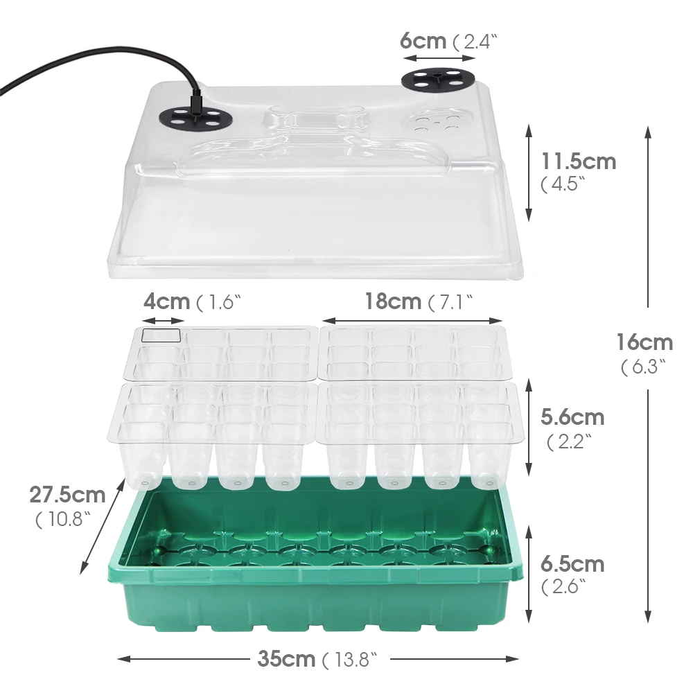 48-Cell Grow Light Nursery Seeds Germination Tray for Home & Greenhouse