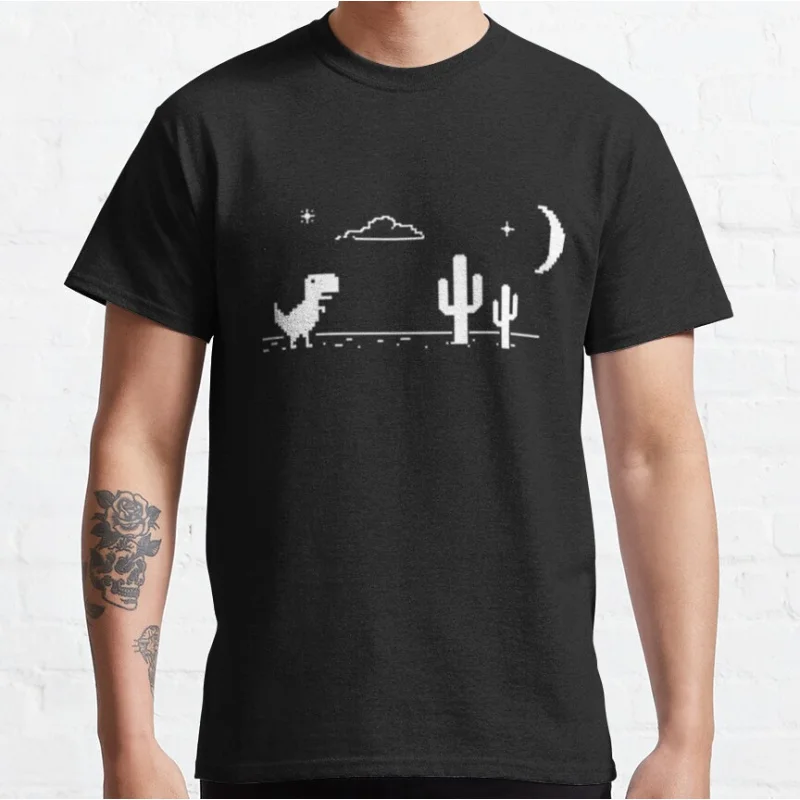 Lustiges Offline Dino – Nachtmodus T Rex 90er Jahre Cartoon Pixel Videospiel Dinosaurier T-Shirt für Männer große Größe Erwachsene Tops S-6XL