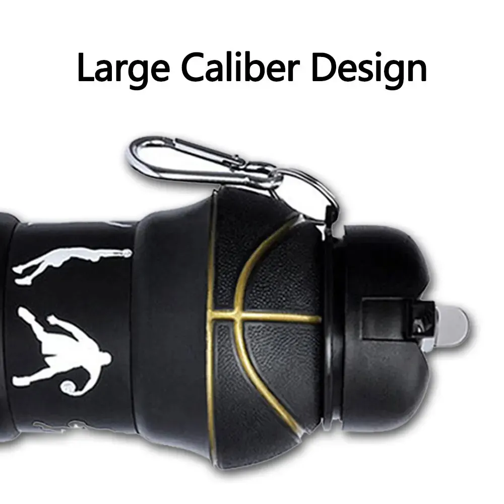 Water Bottle Silicone Fold Water Bottle Cups Outdoor Sports Basketball Style Leakproof Portable Sports Water Kettle