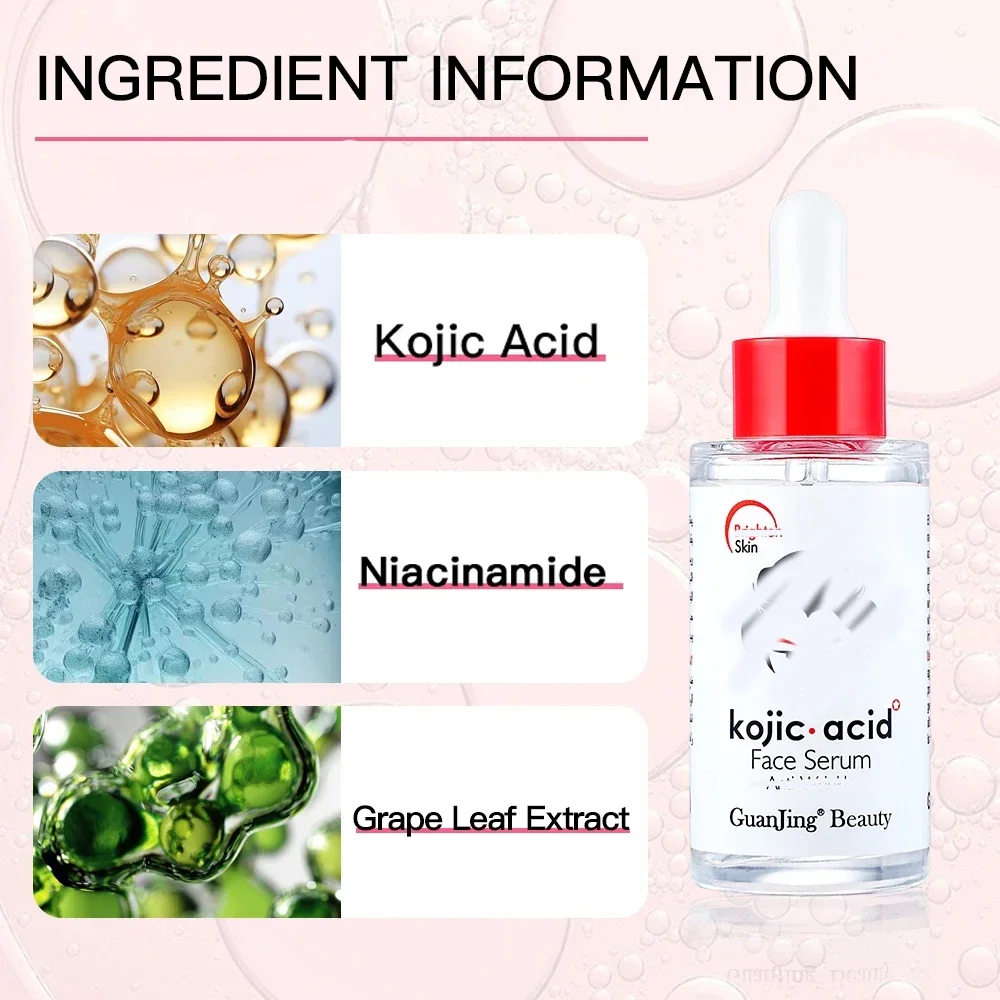 GuanJing Kojic Acid Face Serum 40ml Brighten Moisturizing Essence Skin Care Glycerol Niacinamide Hyaluronic Acid Serum 3