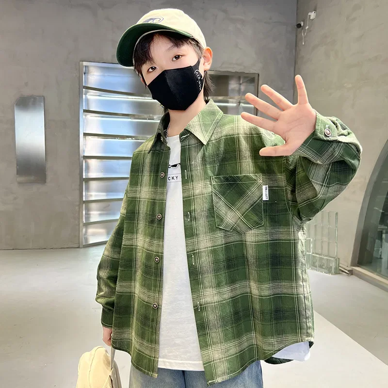 Boys Spring Autumn Shirt Jacket Outerwear Trendy Children's Clothing Big Kids Fashionable Top Quality Material AE Stock