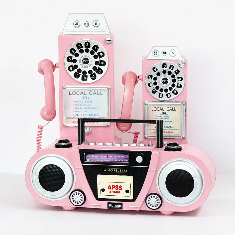 

Pink telephone, radio model, antique props, ornaments, online stores, decorative pendants, Clothes shop, window display