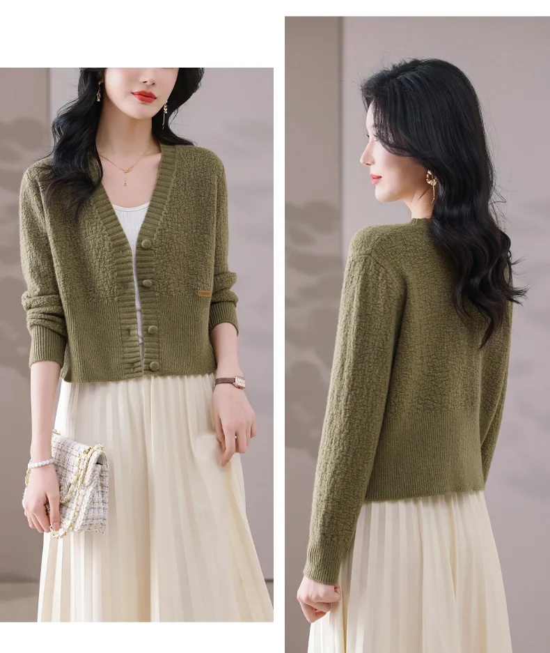 Kurze Strickjacke Für Frauen Jacke Neue Tasten Strickwaren Langarm Tops Weiblichen Frühling Herbst Pullover Mantel Stricken Frau Kleidung – Detail 12