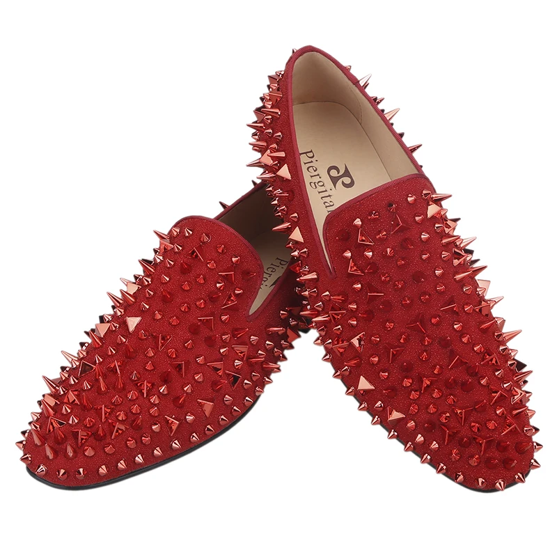 Piergitar Three Colors Handmade Spiked Slip-On Loafers For Fashion