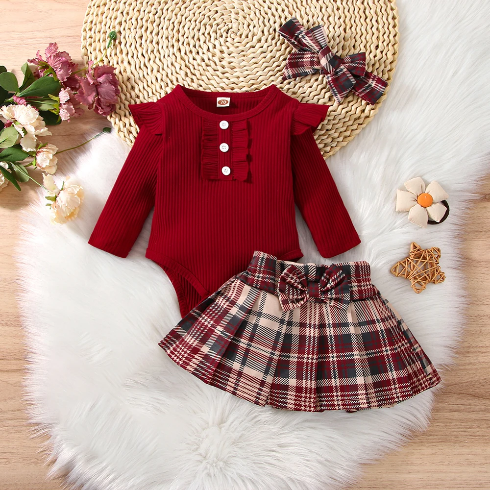 

Preppy Style Skirt Baby Girl Dress Clothes Sets Spring Autumn Infant Newborn Toddlers 2Pieces Outifs Casual Long Sleeve Bodysuit