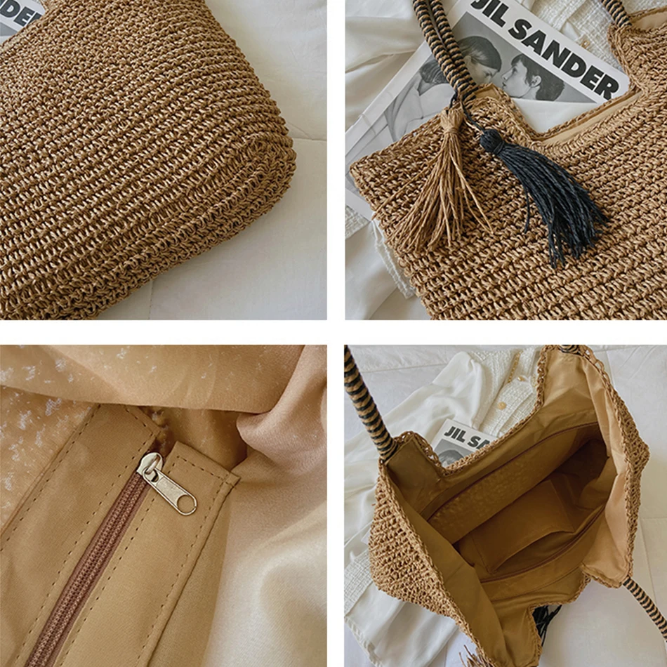 Summer Style Women's Big Straw Tassel Side Bag Designer Luxury