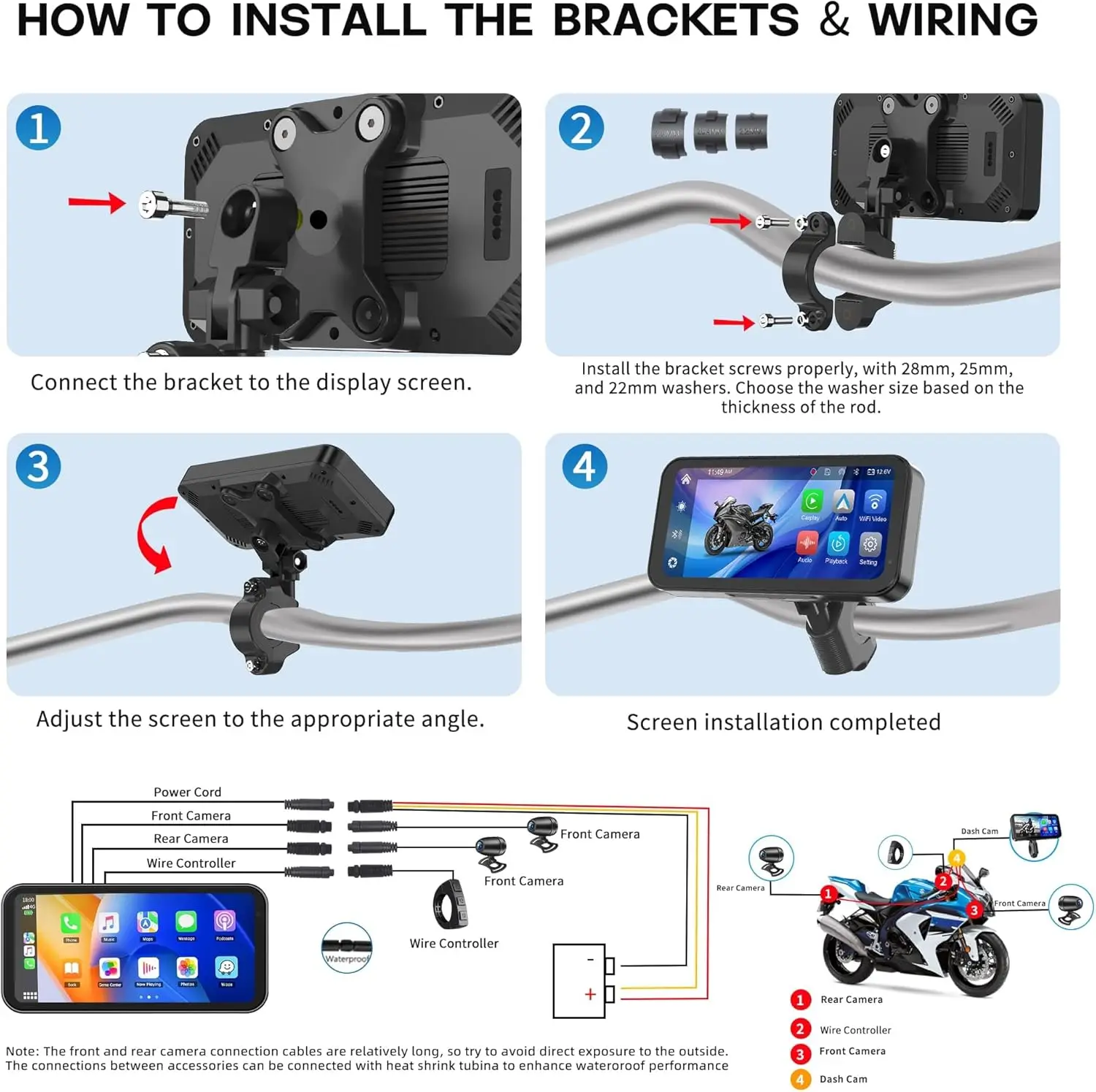 Motorcycle DVR 6.25 Inch Dash Cam Drive Recorder Carplay 2K Sony Dual Camera Front Rear TPMS Navigation Motorcycle Accessories - Image 5
