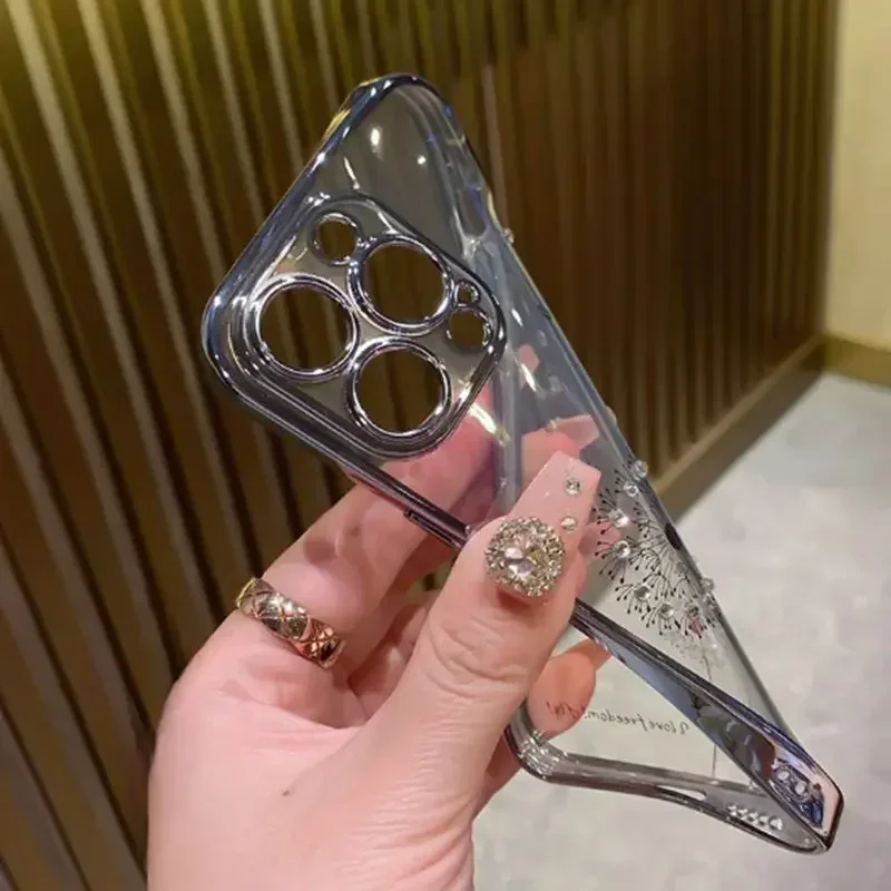 Überzug Gradient Glitter Löwenzahn Fall Für iPhone 15 12 11 13 14 Pro Mini X Xs Max Xr 7 8 Plus SE2 Bling Diamant Weich_voghion.com