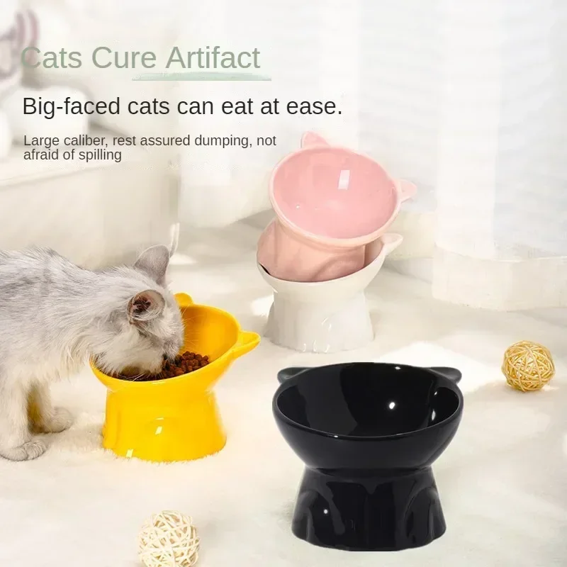 Creative Solid Color Simple Style Drinking Water High Footed Anti Knock Ceramic Cat Bowl Cat Dog Food Bowl Ceramic Cute Cat Bowl Creative Solid Color Simple Style Drinking Water High Footed Anti Knock Ceramic Cat Bowl Cat Dog Food Bowl Ceramic Cute Cat Bowl