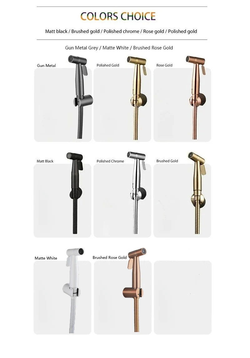 Toilet Bidet Sprayer & Hose & Support Set Brushed Gold Handheld Bidet Tap Shower Head, Rose Gold, Gun Metal Grey Shattf