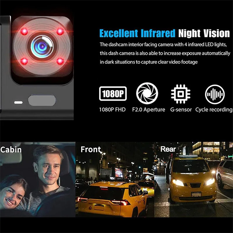 3Camera Dash Cam For Car Camera 1080P Video Recorder WIFI Car DVR 2lens Front Rear View Camera Night Vision Car Accessories