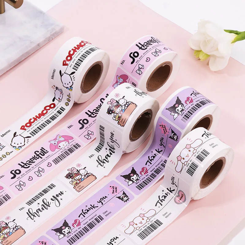 

120PCS/Roll Sanrio Cartoon Cinnamoroll Kuromi My Melody Sealing Sticker Coated Paper Sticker Sealing Tape Decoration Gift Toy