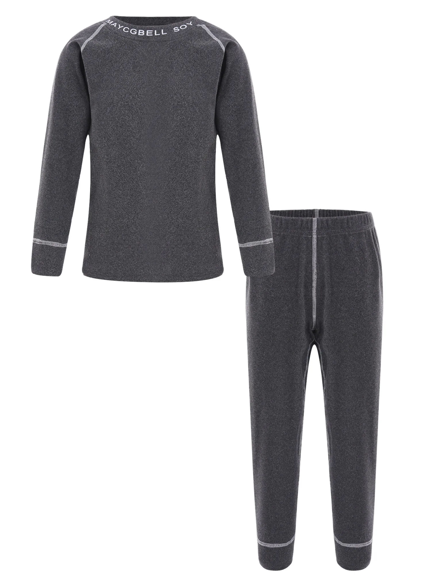 Winter Kids Boys Fleece Thermal Underwear Set Nightwear Warm Loungewear Letter Print Round Neck Long Sleeve Tops with Pants