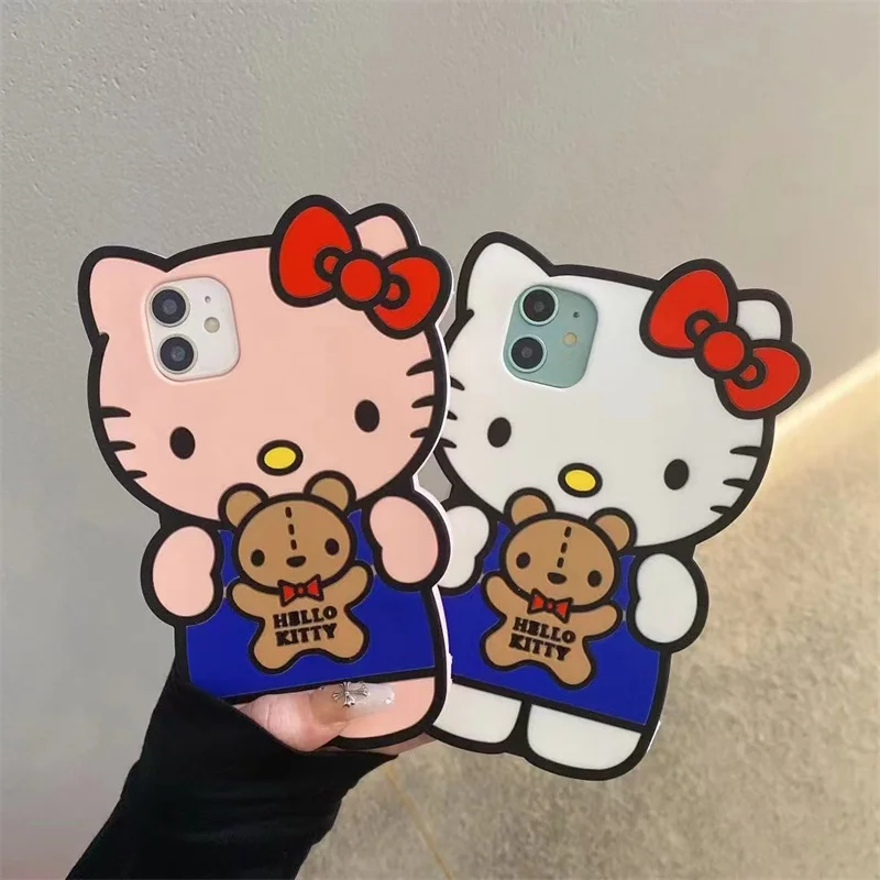 

2024 NEW Sanrio Ins Hello Kitty Cute Cat Phone Case For Iphone 15 14 13 11 12 Pro Max X XR XS Soft Silicone Anti-fall Back Cover