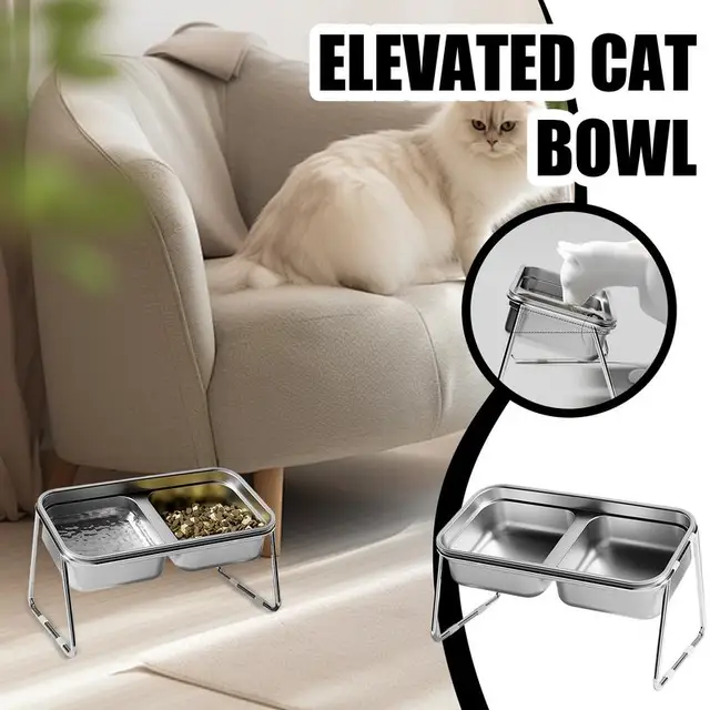 Elevated Cat Dog Bowl Stainless Steel Raised Cat Food Water Bowl Set With Anti Slip Stand For Indoor Cats Pets Feeding Supplies 4