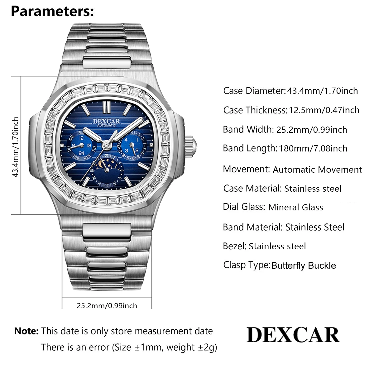 DEXCAR 2024 Men's Watches Luxury Automatic Watch For Men Mechanical Wristwatch Clock Stainless Steel Waterproof Sports Man Watch