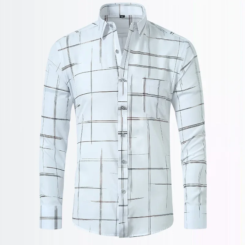 Shirt Men Long sleeved Quality Elastic Gold Stamped Non iron Business Fashion Casual
