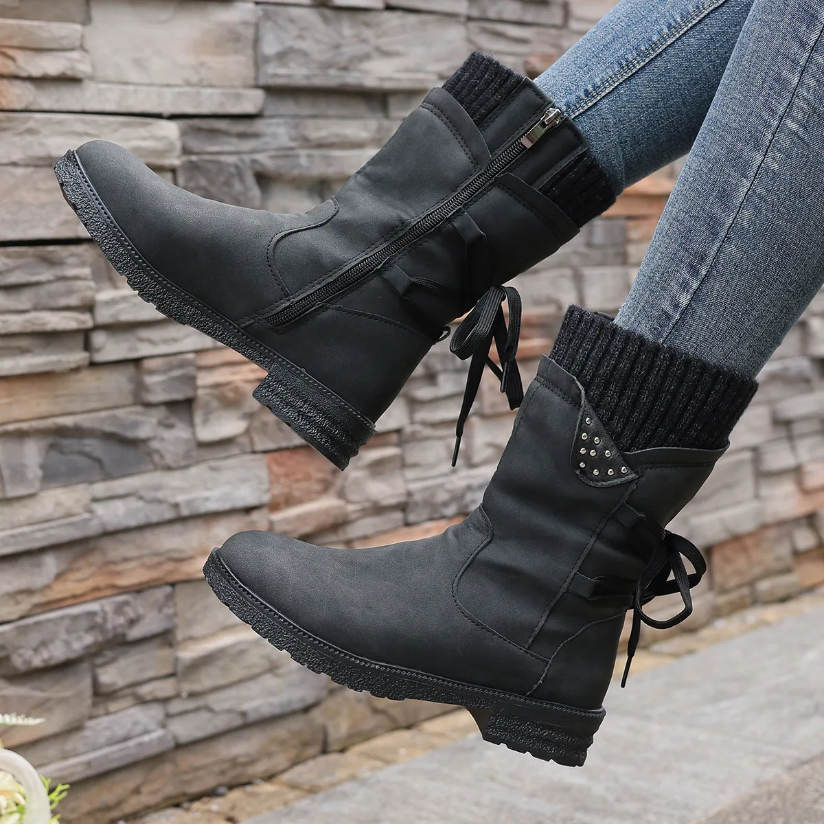 Autumn Winter 2025 Shoes for Women Mid-calf Boots Fashion Suede Snow Boots Zipper Warm Boots for Women Shoes Low-heeled Boots