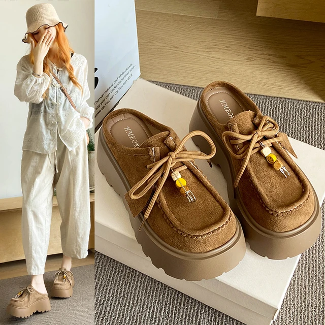 Women's Loafers, 2025 New Style Platform Heightening Front-covered Slippers, Retro Women's Casual Half-slippers