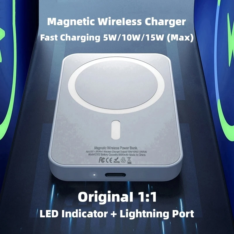 10000mAh 1:1 Original Magnetic Wireless Power Bank For iPhone 12 13 14 15 Pro Max Macsafe Powerbank External Backup Battery Pack