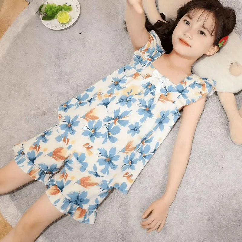 여름 레이스 인형 칼라 여자아이 파자마 아동 멜빵+반바지 잠옷 구름면 스윗 키즈 플로럴 루즈핏 옷