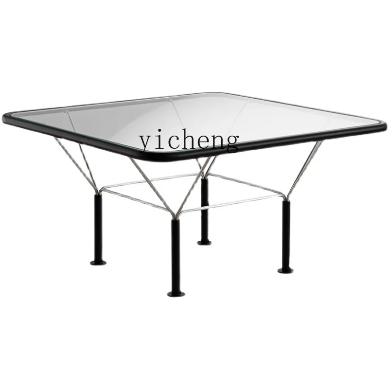 

XL Zhonggu Stainless Steel Coffee Table Tempered Glass Modern Living Room Home Tea Table
