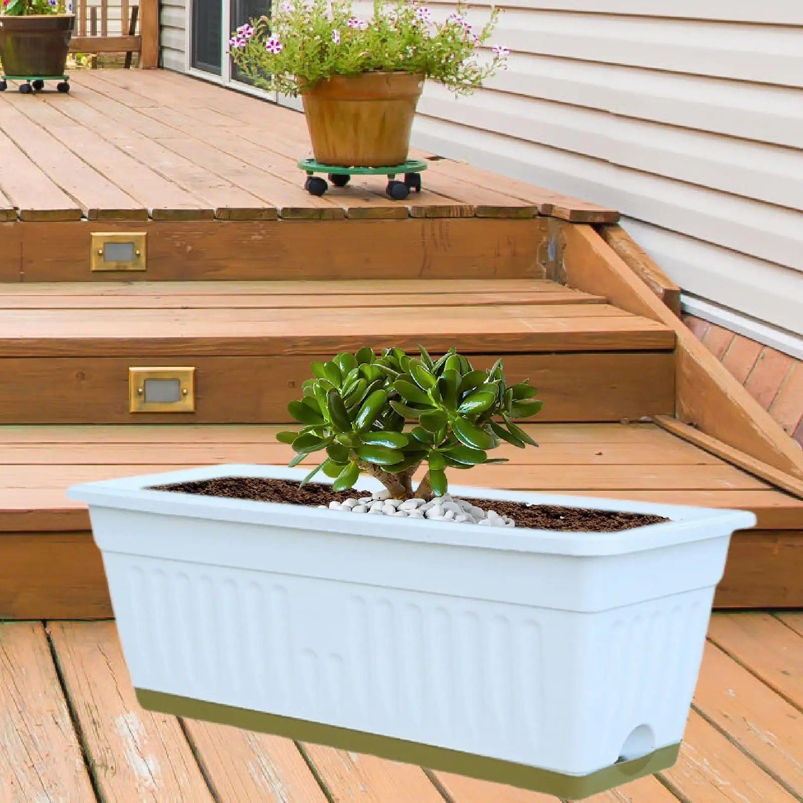 Blumen- und Gemüsetopf, dekorativer Gartenblumentopf, rechteckiger Blumentopf, Kunststoff-Pflanztopf, Pflanzenbehälter für den Balkon_voghion.com