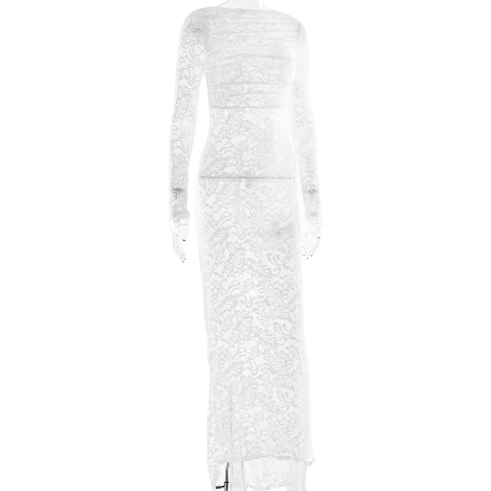 Sexy Lace Patchwork Backless Bodycon Party Club Evening Dress Women Elegant Autumn/Winter Long Sleeved Slim Vestido 2025