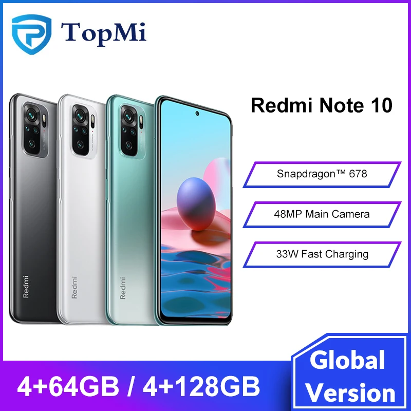 Xiaomi-Redmi Note 10クアッドカメラ,4GB RAM,64GB/128GB ROM ...