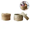Weaving Snack Storage Box Jute Sundries Storage Baskets With Lids Wardrobe Table Round Gift Box Wicker Seagrass Flower Pot 5