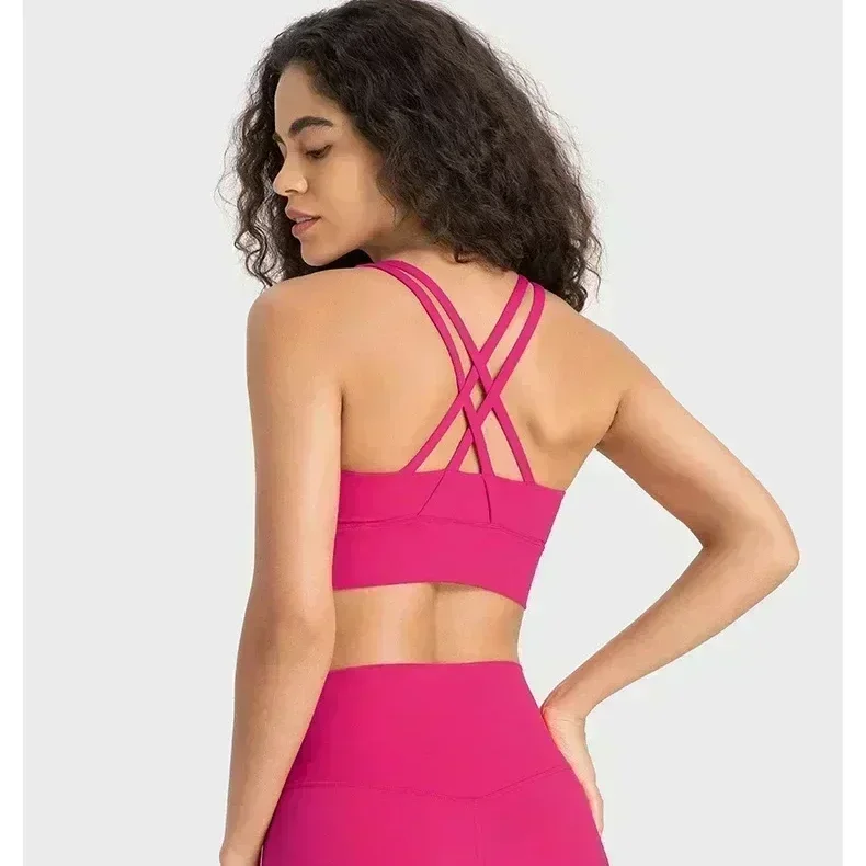 Lemon CLASSIC Cross Strap Workout Sports Bras Top for Women Padded Mid Support Naked Feel Fitness Yoga Bra Athletic Brassiere 3