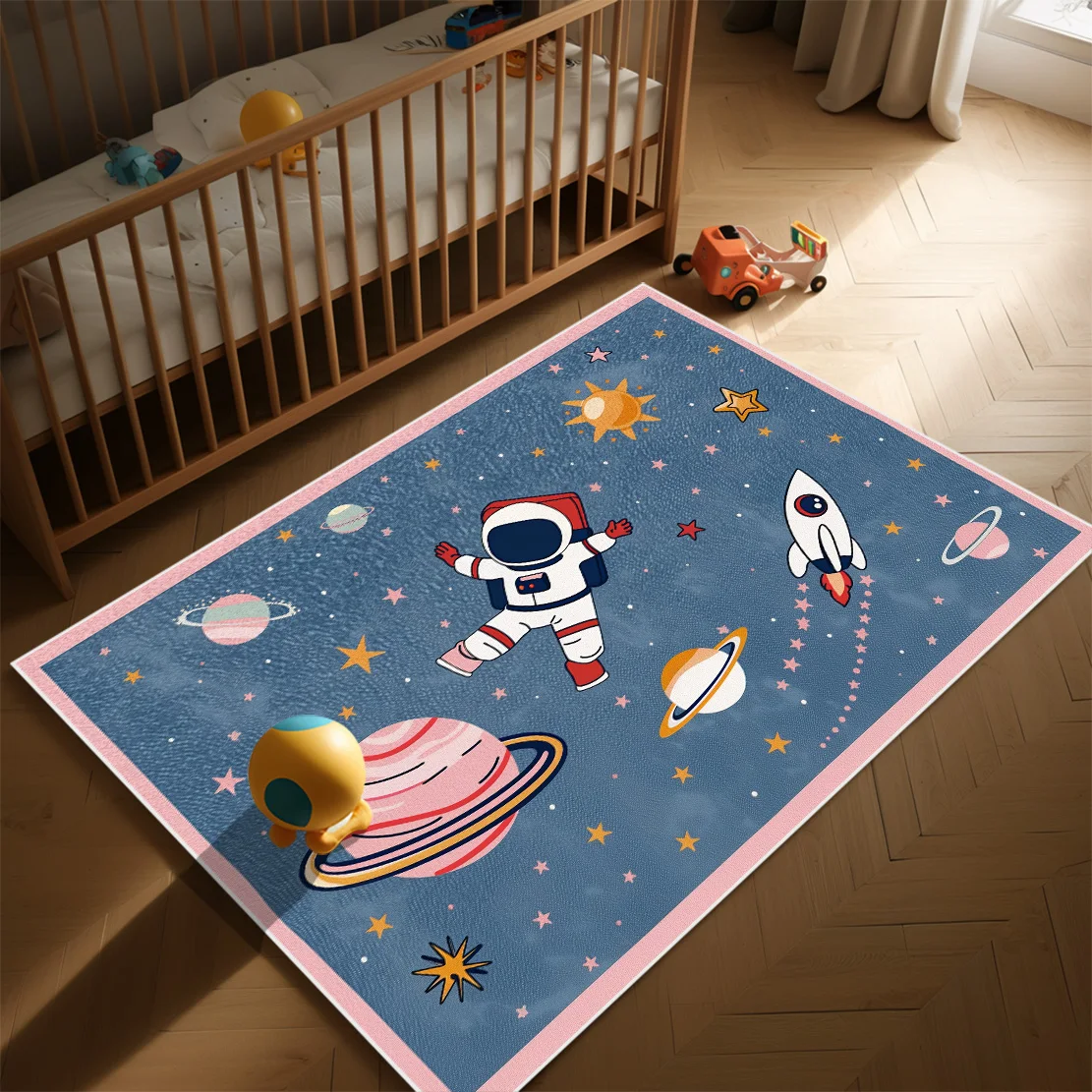 Children Bedroom Play Mat Large Carpet for Living Room Astronaut Pattern Baby Crawling Mat Non-slip Room Decor Rugs Customizable 4
